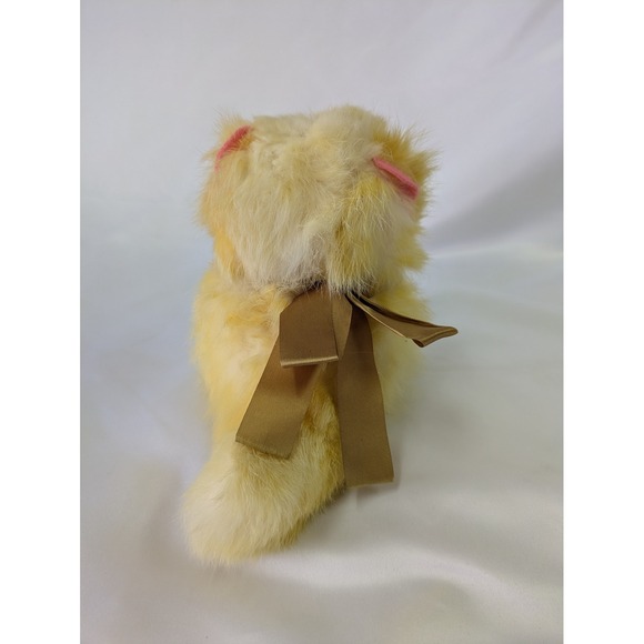 Vintage Yellow Kitten Plush Real Fur Jerry Eisner ?  Green Eyes Pink Ears - Picture 11 of 16